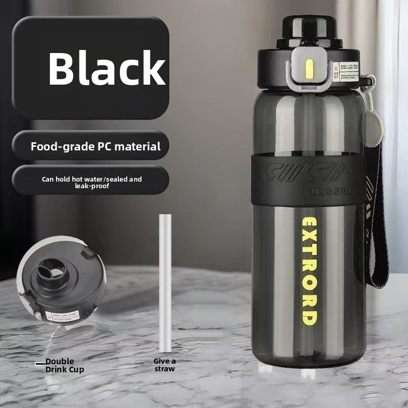 FitPro Hydro 800 ml Spor Şişesi — Çift Kapak ve Pipet