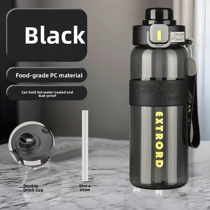 FitPro Hydro 800 ml Spor Şişesi — Çift Kapak ve Pipet