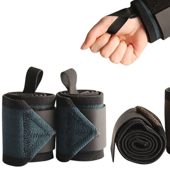 Correas de soporte ajustables para muñeca negras y azules con lazo para el pulgar
