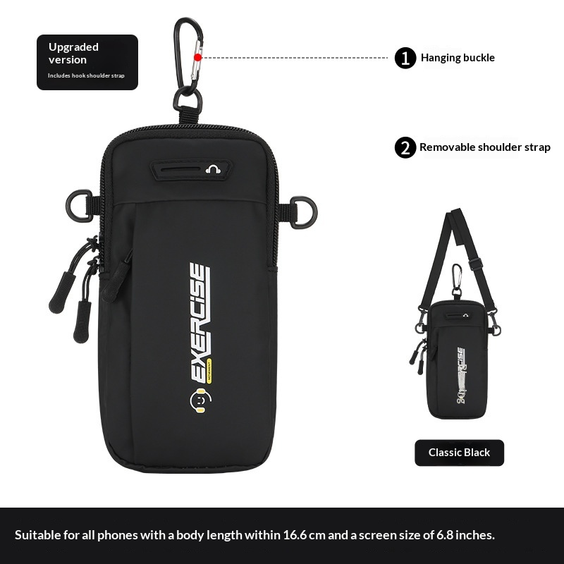 Bolso de brazo deportivo negro con correa de hombro extraíble